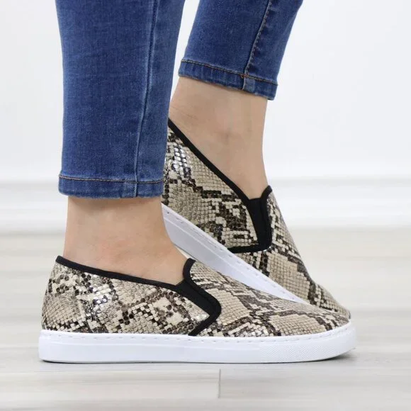 Snakeskin Slip On Sneakers White Sole Casual Comfort Shoes - Picture 5 of 14